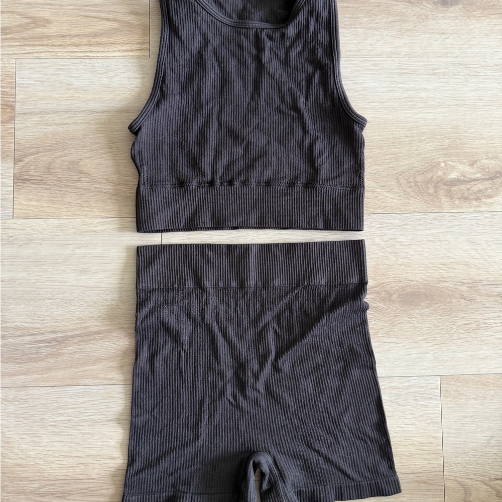 SKIMS Ribbed Brown Loungewear Set